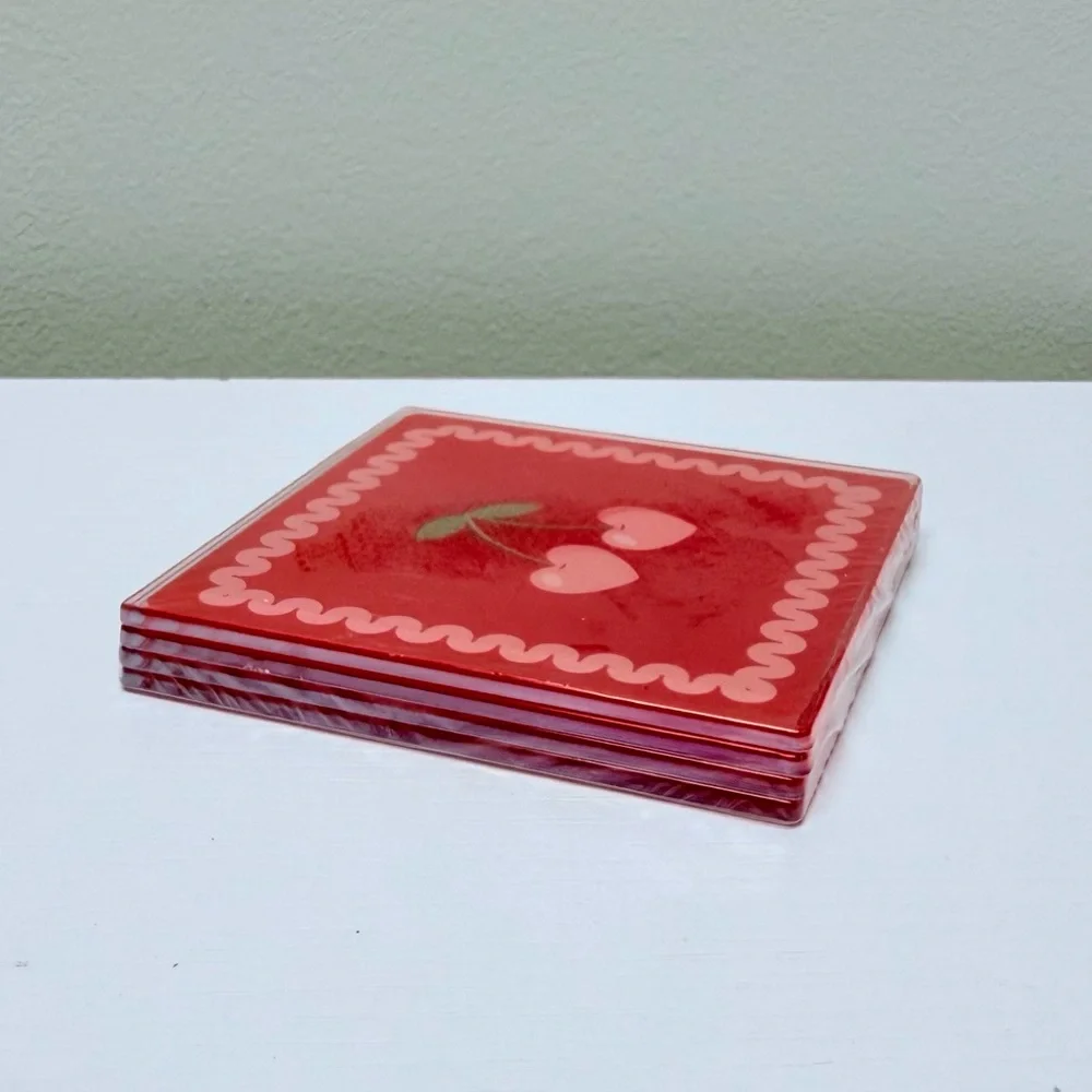 New Target Bullseye Playground 2 Sets of Red Cherry Coasters, 4 in each set